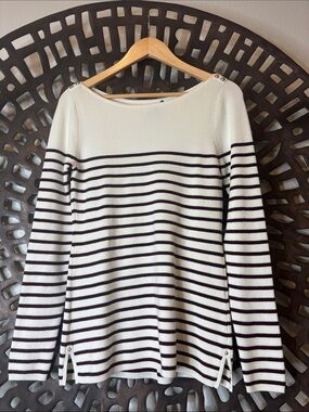❤️ WHBM Striped Boatneck Top Cream Red Metallic Sparkle Long Sleeve Medium ❤️